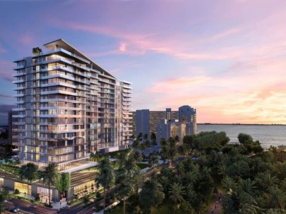 One Park Condos in Downtown Sarasota, FL - Exterior of Building at Sunset