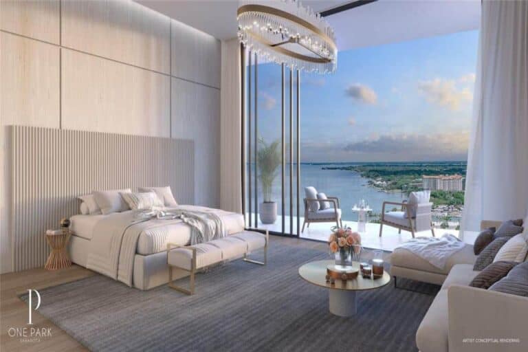 One Park Condos in Downtown Sarasota, FL - Bedroom View of Bay