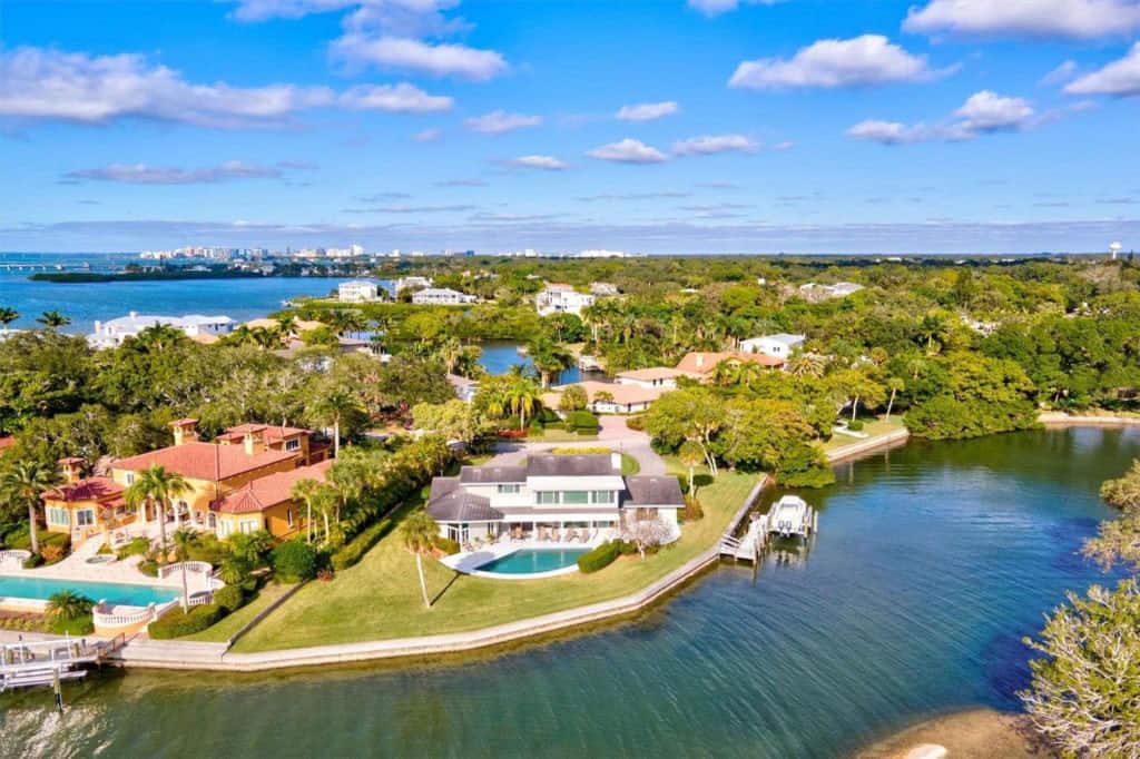 Oyster Bay Estates Homes in Sarasota, FL. - Waterfront Aerial