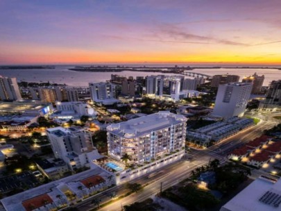 Edge Condos in Downtown Sarasota, FL. - Night Building Exterior Aerial