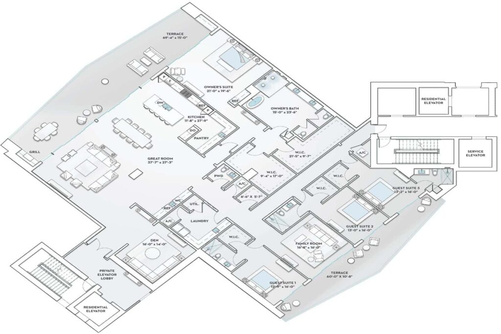Ritz Carlton Residences Building 3 - Penthouse Floor Plan G