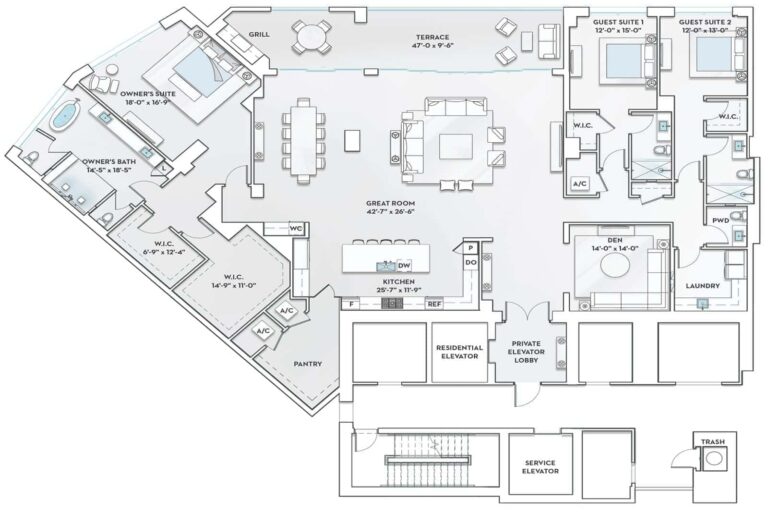 Ritz Carlton Residences Building 3 - Penthouse Floor Plan H
