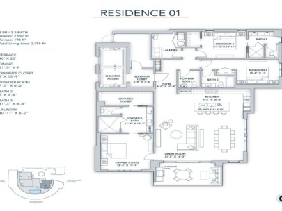 The Owen Condos in Downtown Sarasota - Residence 1 Floor Plan