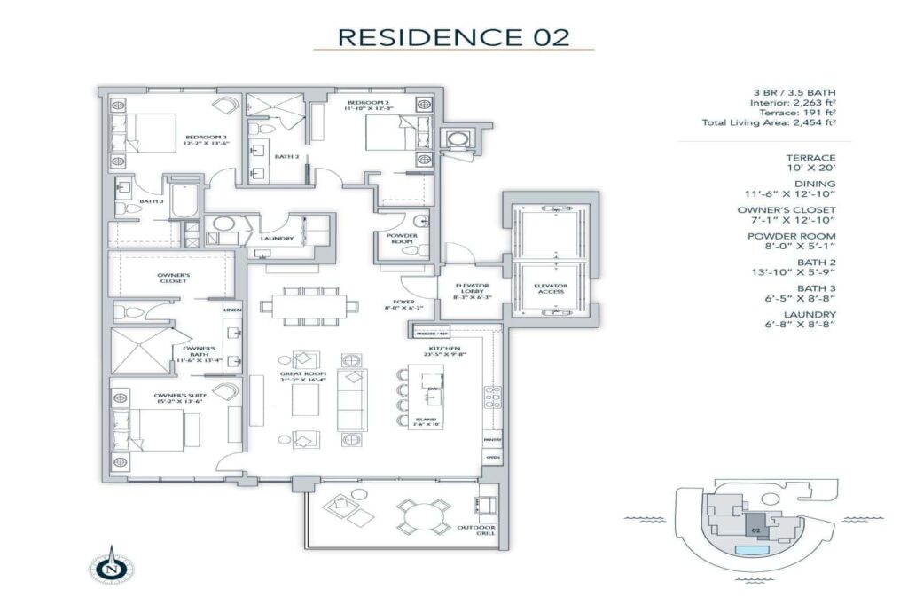 The Owen Condos in Downtown Sarasota - Residence 2 Floor Plan