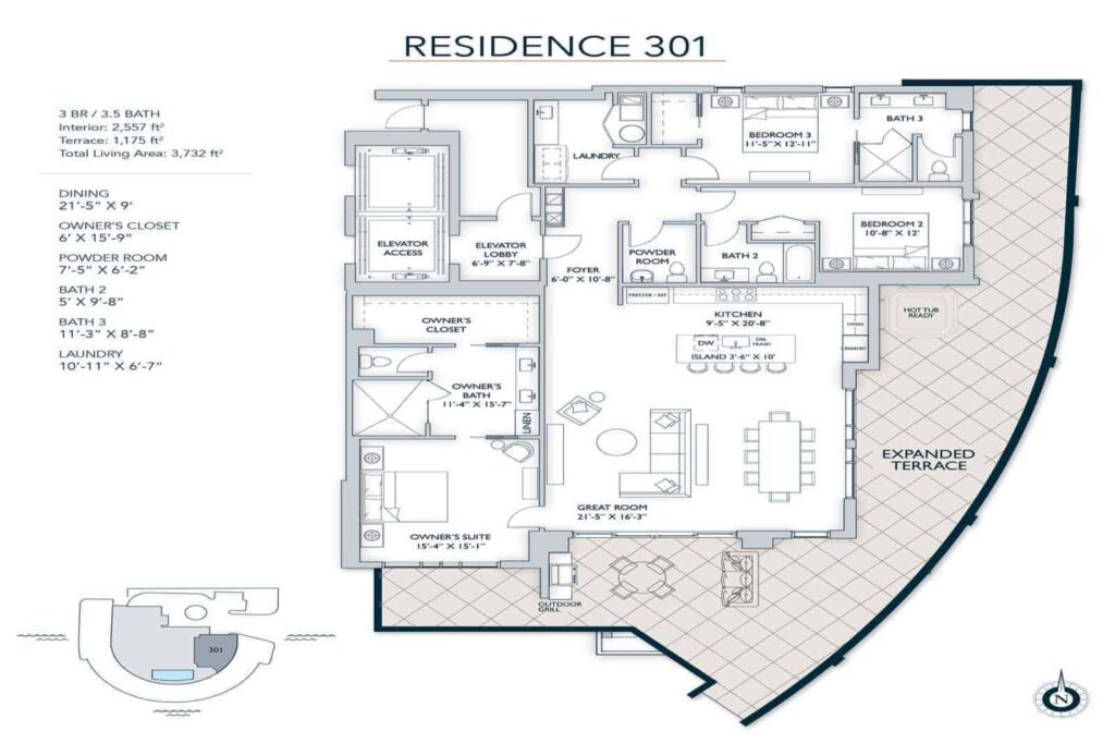 The Owen Condos in Downtown Sarasota - Residence 301 Floor PLan