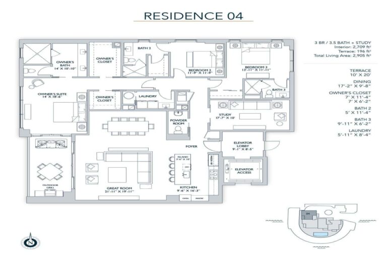 The Owen Condos in Downtown Sarasota - Residence 4 Floor Plan