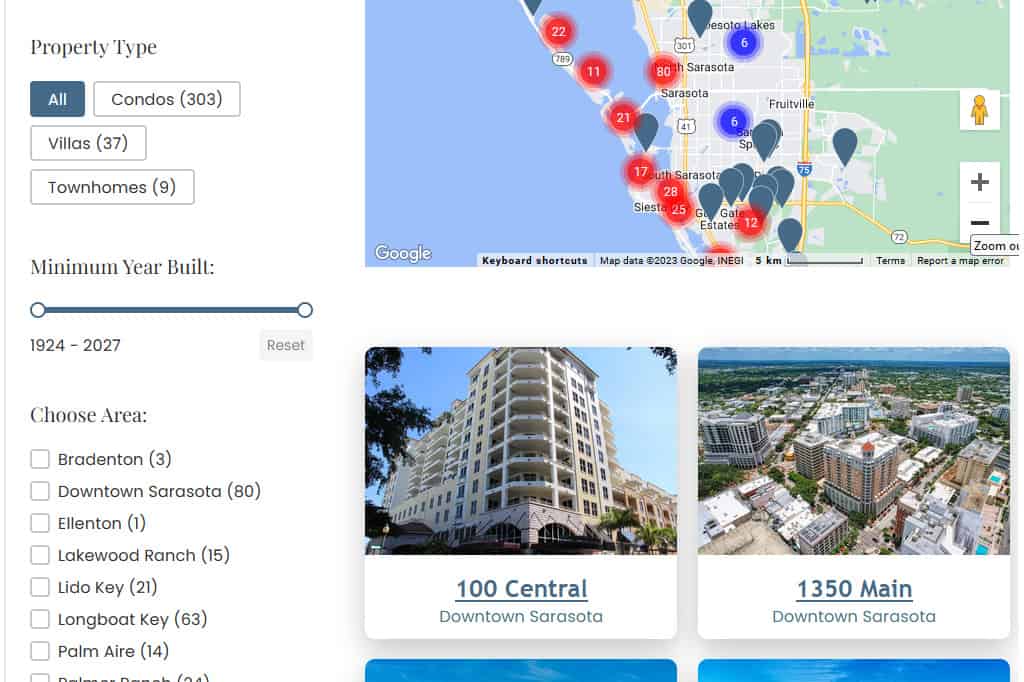 Sarasota Condo Locator Using Filter Tool