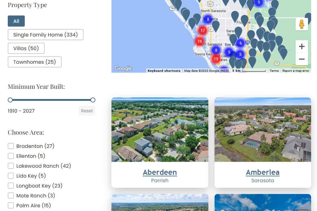 Sarasota Neighborhood Locator Using Filter Tool