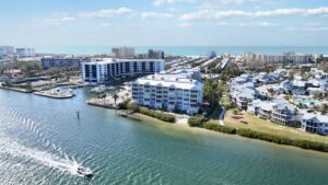 Dolphin Bay condominum, with water views of the intercoastal waterway and a peek at the Gulf