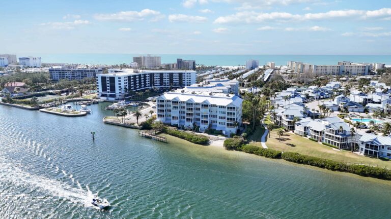 Dolphin Bay condominum, with water views of the intercoastal waterway and a peek at the Gulf