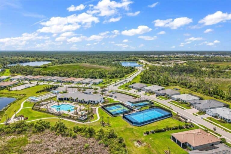 Aerial view of facilities at Arbor Oaks in North Port, Florida.