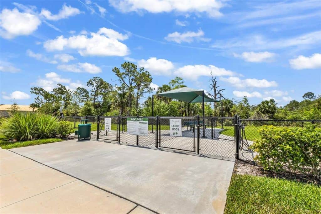 Dog park entrance at Arbor Oaks in North Port, Florida.