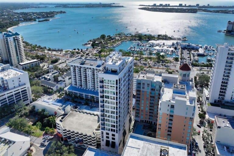 demarcay-condos-downtown-sarasota-fl-1 Waterfront view at Demarcay Condos in Sarasota, Florida.