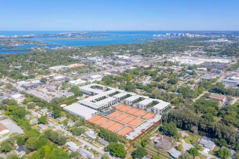 Aerial view of Sarasota Bath &amp; Racquet in Sarasota, FL.